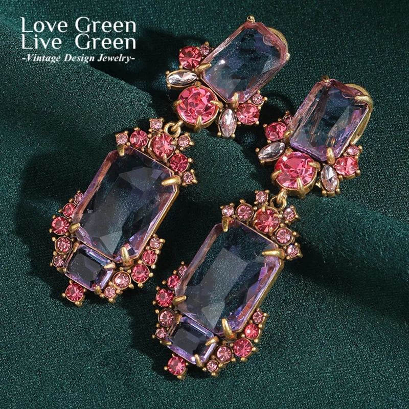 

Vintage Transparent Amethyst Drop Earrings For Women Purple Crystal Glass Luxury Quality Valentine Day Gift Girlfriend 2025