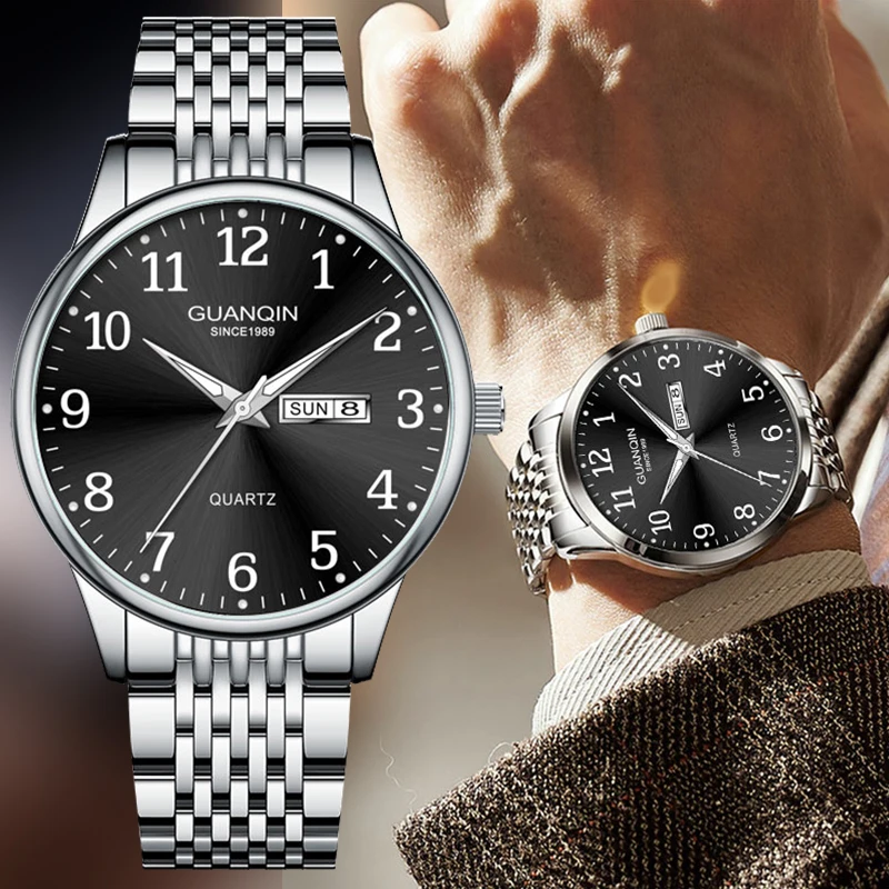 GUANQIN Men's Quartz Watch Sports Simple Business Waterproof Genuine High-end Orient Steel Dress Style Wristwatch  Free Shipping