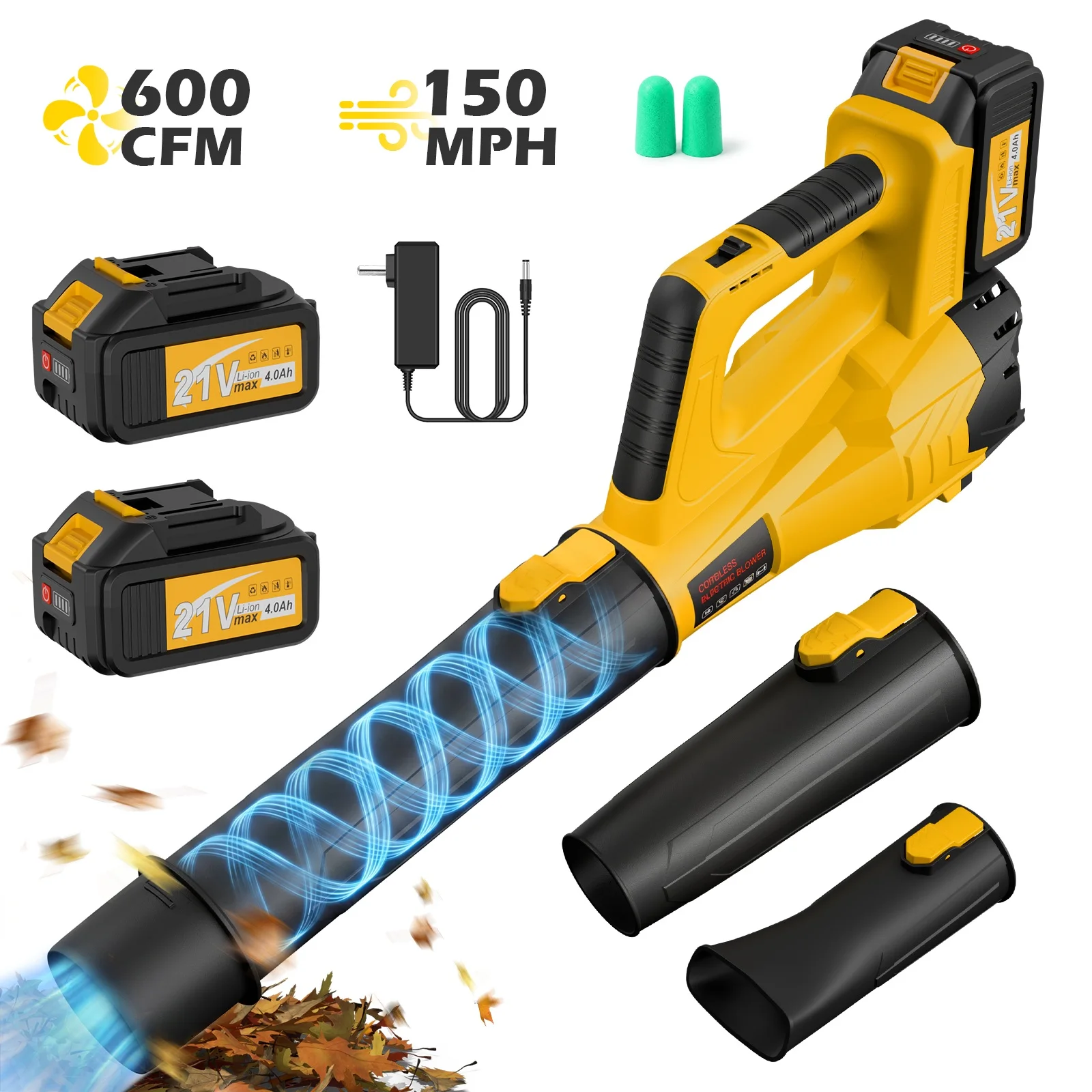 Cordless Leaf Blower 150MPH 600CFM Electric Air Blower Portable 2 In 1 with 2-Speed Adjustment 2×3.0Ah Batteries for Yard Patio Walkway Leaf Snow Dust Removal