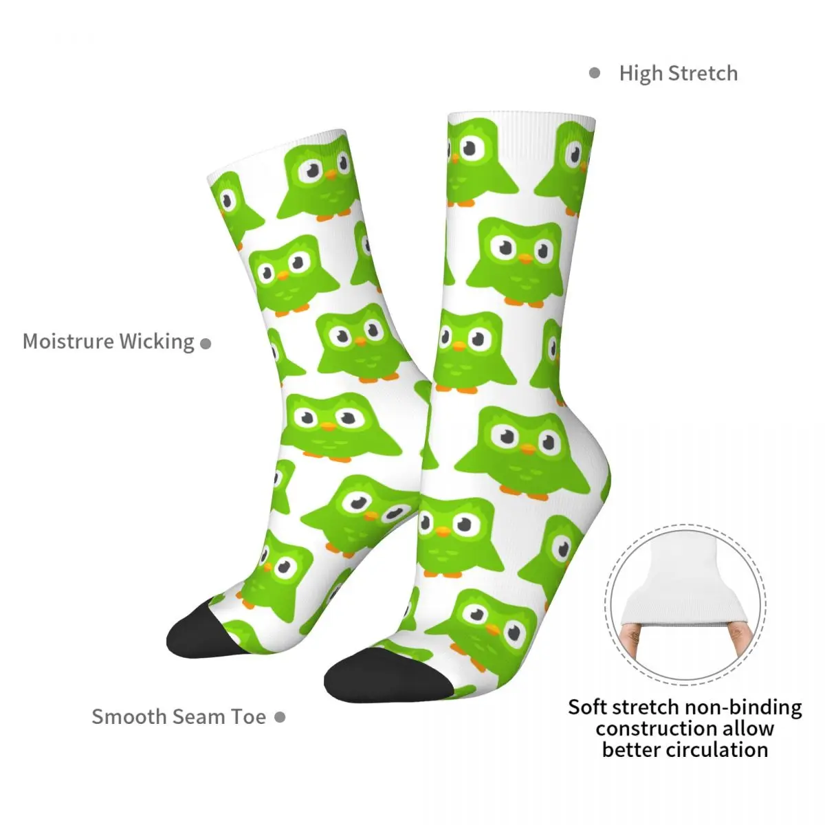 Duolingo Owl Duo Socks Harajuku Super Soft Stockings All Season Long Socks Accessories for Man's Woman's Gifts