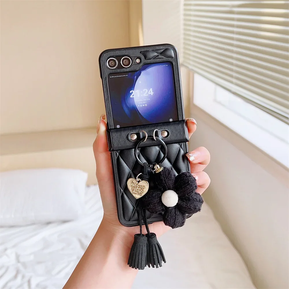 FLower Ring Leather Phone Case for Samsung Galaxy Z Flip 6 5 4 3 Flip5 Flip4 Flip3 5G Protective Shockproof Cover