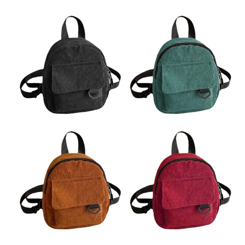 Corduroy Backpack Multi-Purpose Fashion Zipper Pack for Women Girl College Travel Daypack Shoulder Bag Small Casual Pack