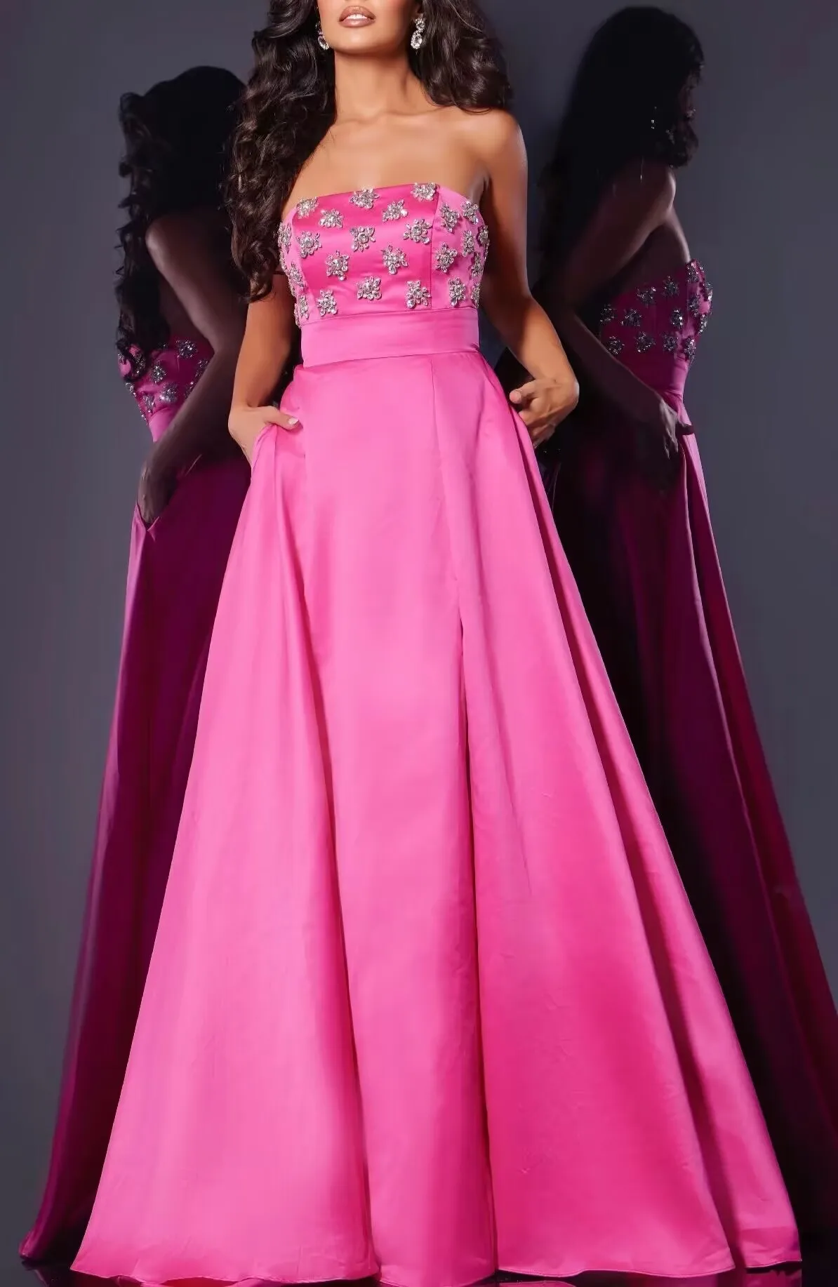 Customized Strapless Sleeveless Floor Length Beaded Reception Dresses for Weddings Robe De Soirée Mariage Vestidos De Gala فستان