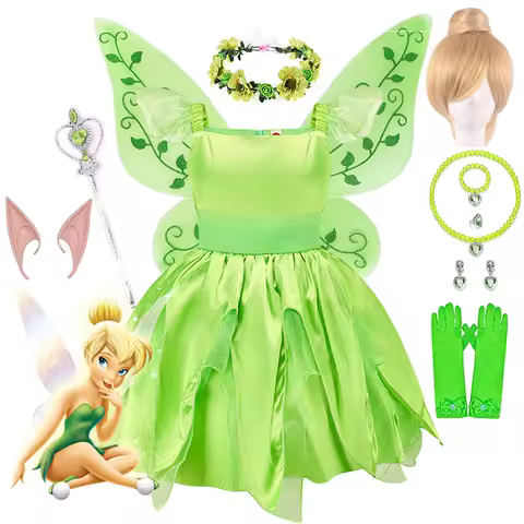 Disney Flower Fairy Tinker Bell for Girls Dress Up Princess Green Strap Costume Birthday Party Tinkerbell Tinker Bell Clothes