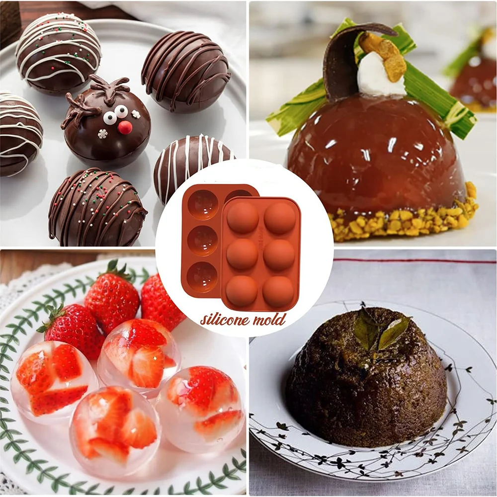 6 Holes Medium Semi Sphere Silicone Molds, Half Sphere Silicone Baking Molds for Making Chocolate, Cake, Jelly, Dome Mousse