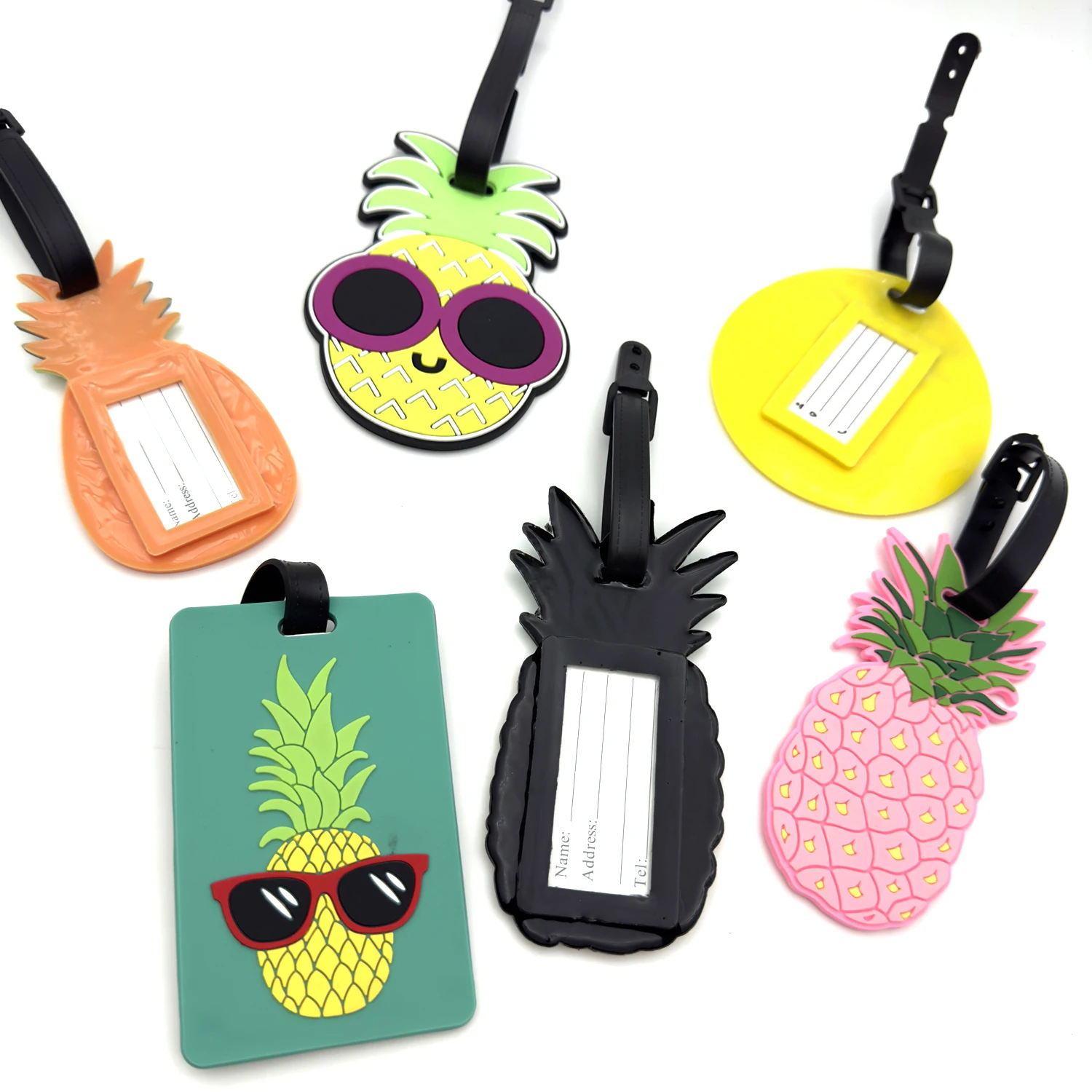 1pc/2pcs/6pcs Cute  Pineapple Suitcase Tag Travel Accessories Luggage Tag Silica Gel Suitcase ID Addres Holder Boarding Tag