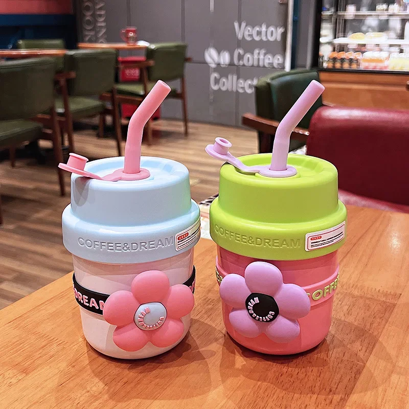 Dopamine cute flower thermos cup female high-looking coffee cup portable sippy cup student cup