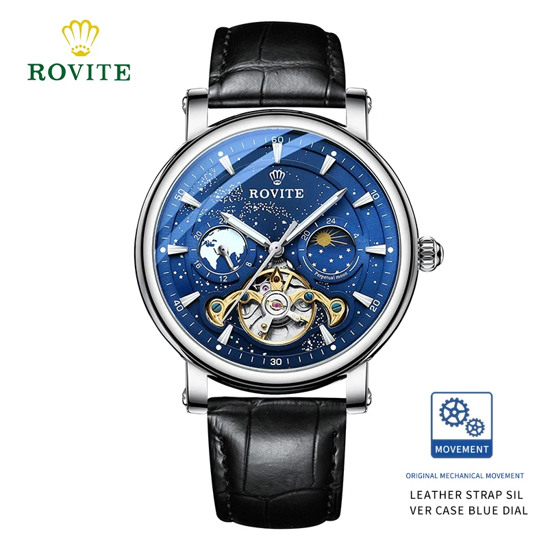 Men Watch Fashion Top Luxury Sport Men's Wristwatch Waterproof Luminous Leather Moon Phase Date Quartz Watches Manclock 9903P