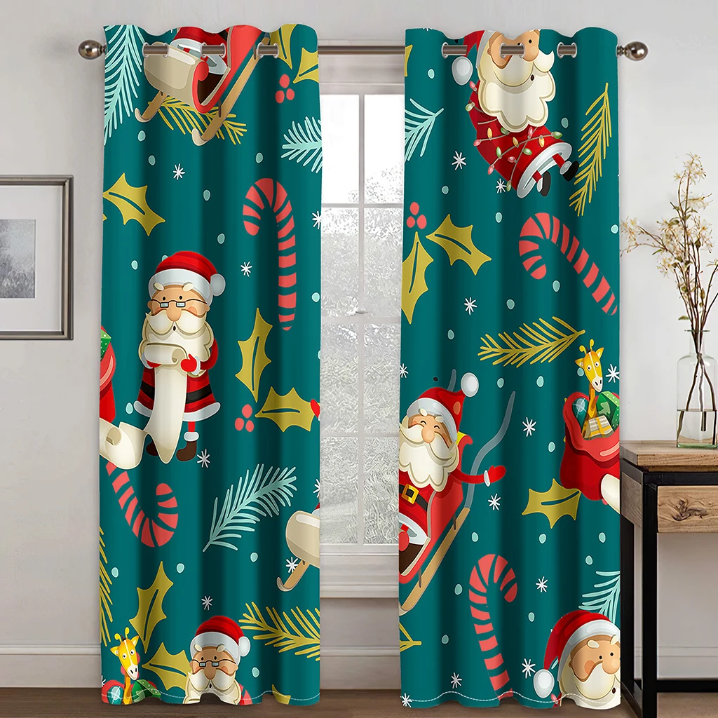 

Flower Style Christmas Curtain Decoration Cartoon Santa Curtain Elk Snowman Christmas Tree Children's Room Decoration