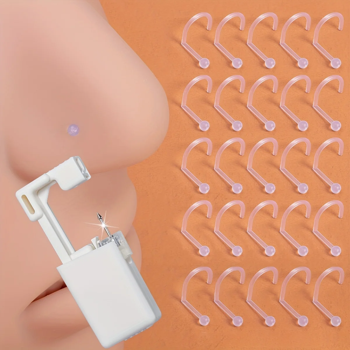 11/21/51pcs Complete Nose Piercing Kit with 20 Gauge Flexible Acrylic Retainer Earrings & Piercing Tools