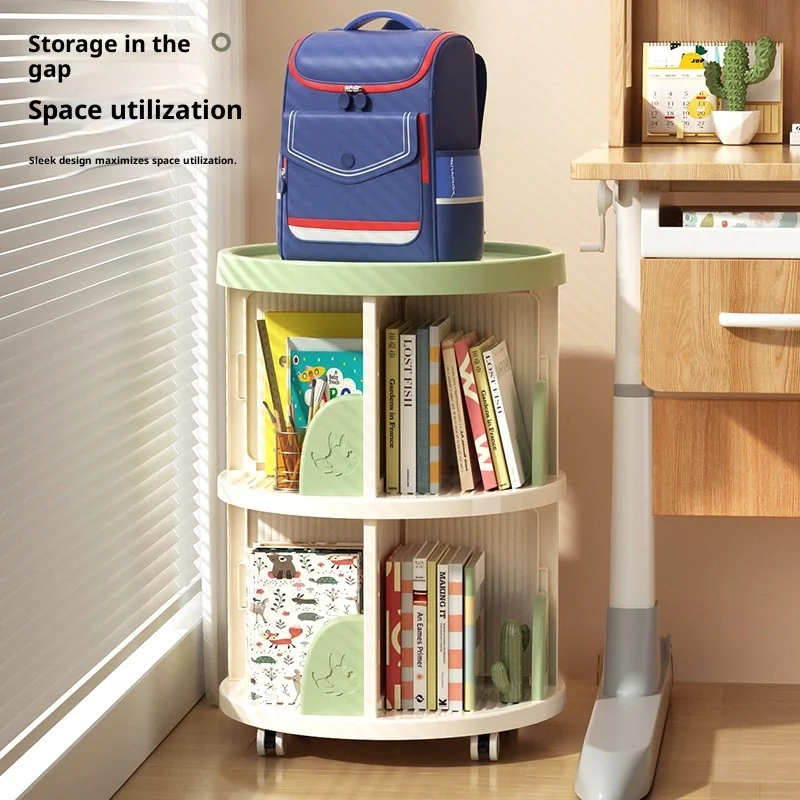 Rolling Rotating Bookshelf Bookcase Corner Storage Shelf Space Saving Living Room  Multifunctional Organizer Kids Bookshelf