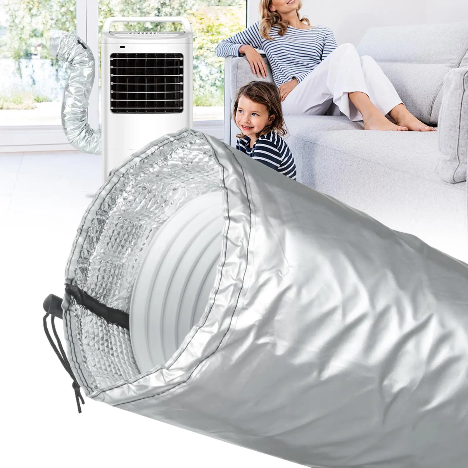 Portable AC Vent Hose Insulation Sleeve with Heat Resistant Properties for Use in Variable Ambient Temperature Environments