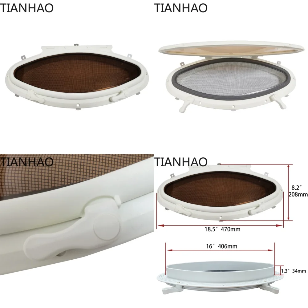 Marine Plastic Oval Porthole with Mosquito Net Emergency Exit Window for Yachts and RVs Marine Hardware