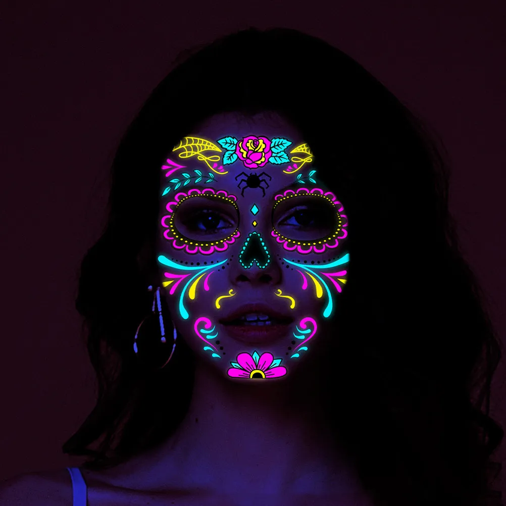 

8 листов флуоресцентных наклеек-тату для лица, временный макияж для тела, реалистичный эффект для взрослых на Хэллоуин, для ролевых игр