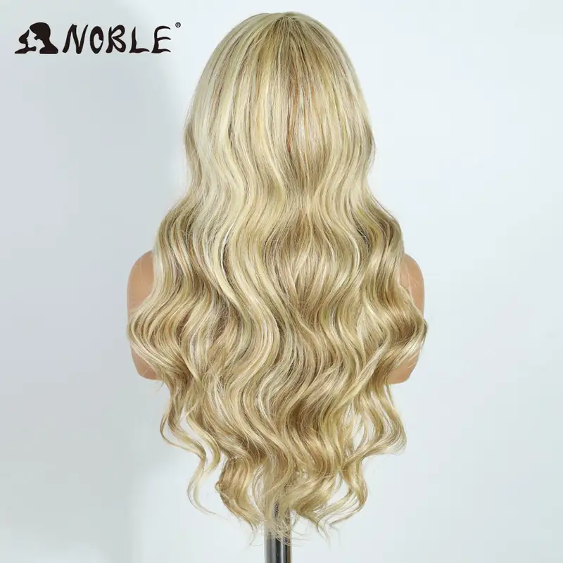 Noble 24Inch Synthetic Lace Front Wig Blonde Ombre Body Wave Hot Sale Fast Shipping Heat Resistant Glueless Wig for Women Daily - Image 5
