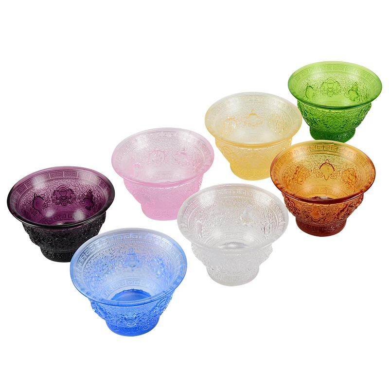 

Colorful glass bowl water cup household holy water cup living room ornament