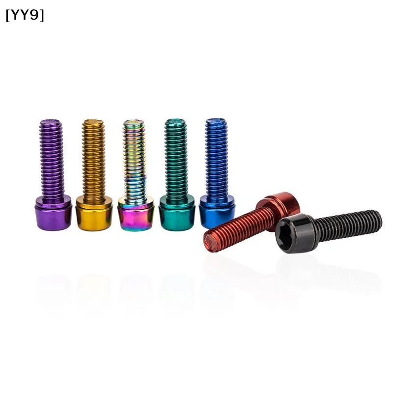 6Pcs M5x18MM Mountain Bike Stem Bolts Titanium Plated Allen Hex Head Bike Stem Screws With Washers Handlebar Bolt Plating
