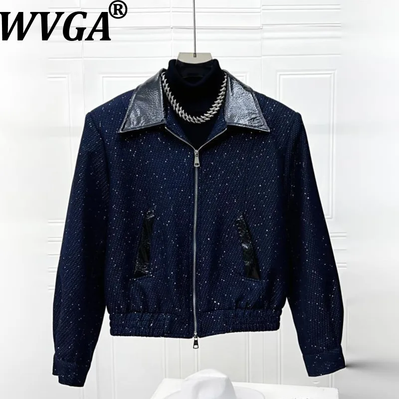 

WVGA весенне-осенняя новая мужская модная куртка с блестками, нишевая повседневная кожаная куртка с короткими подкладками на плечах, в стиле пэчворк, W16035