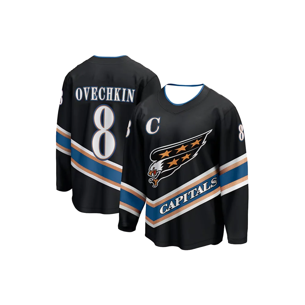 North American Washington Eishockey-Trainings-Trikots, Sport-Trikots für Herren, Nr. 8er Alexander Ovechkin Spielertrikot mit 3D-Druck