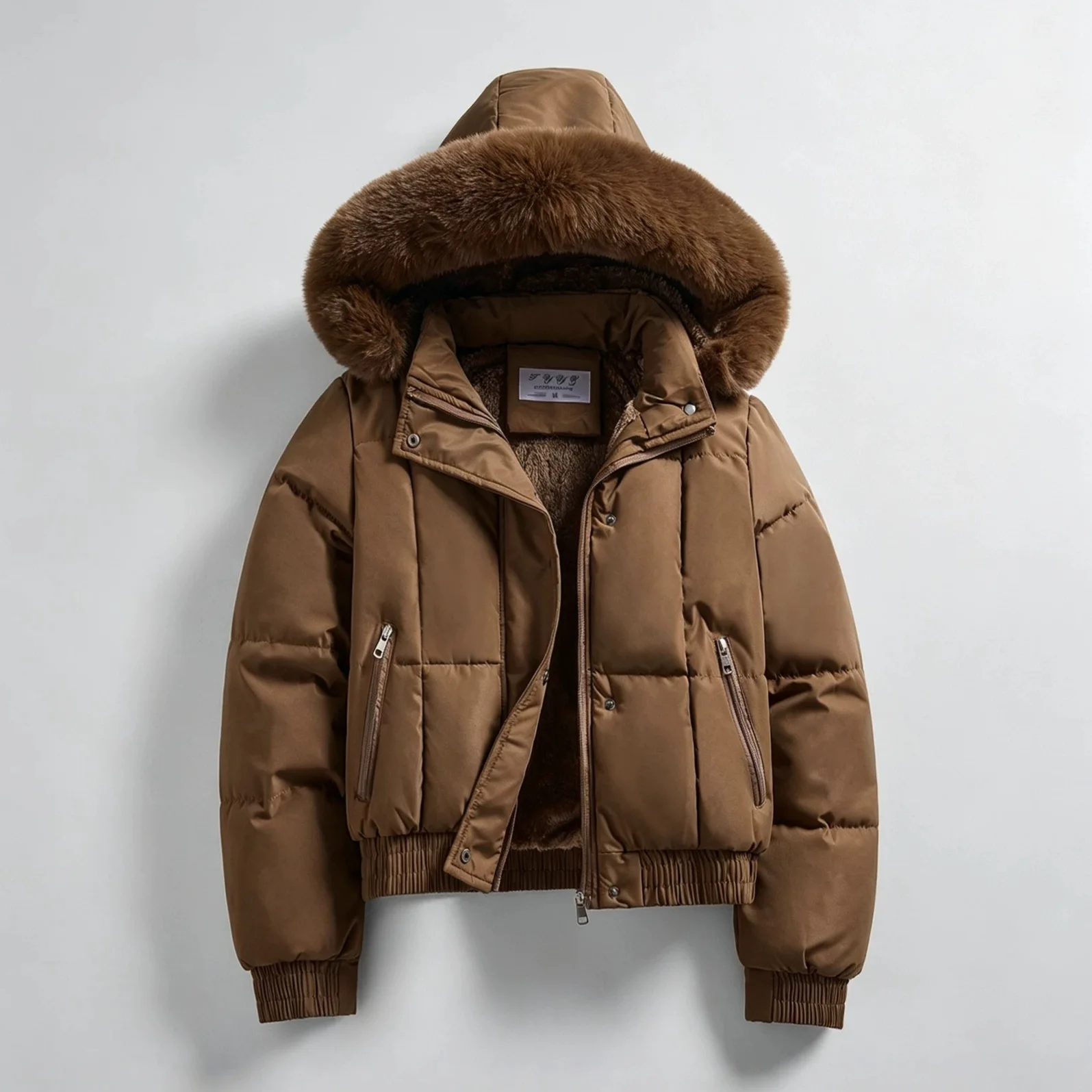 Women's Cotton Padded Short Jacket Winter Fashion Plush Thick Youth Bread Coat Big Fur Collar Warm Casual Outerwear