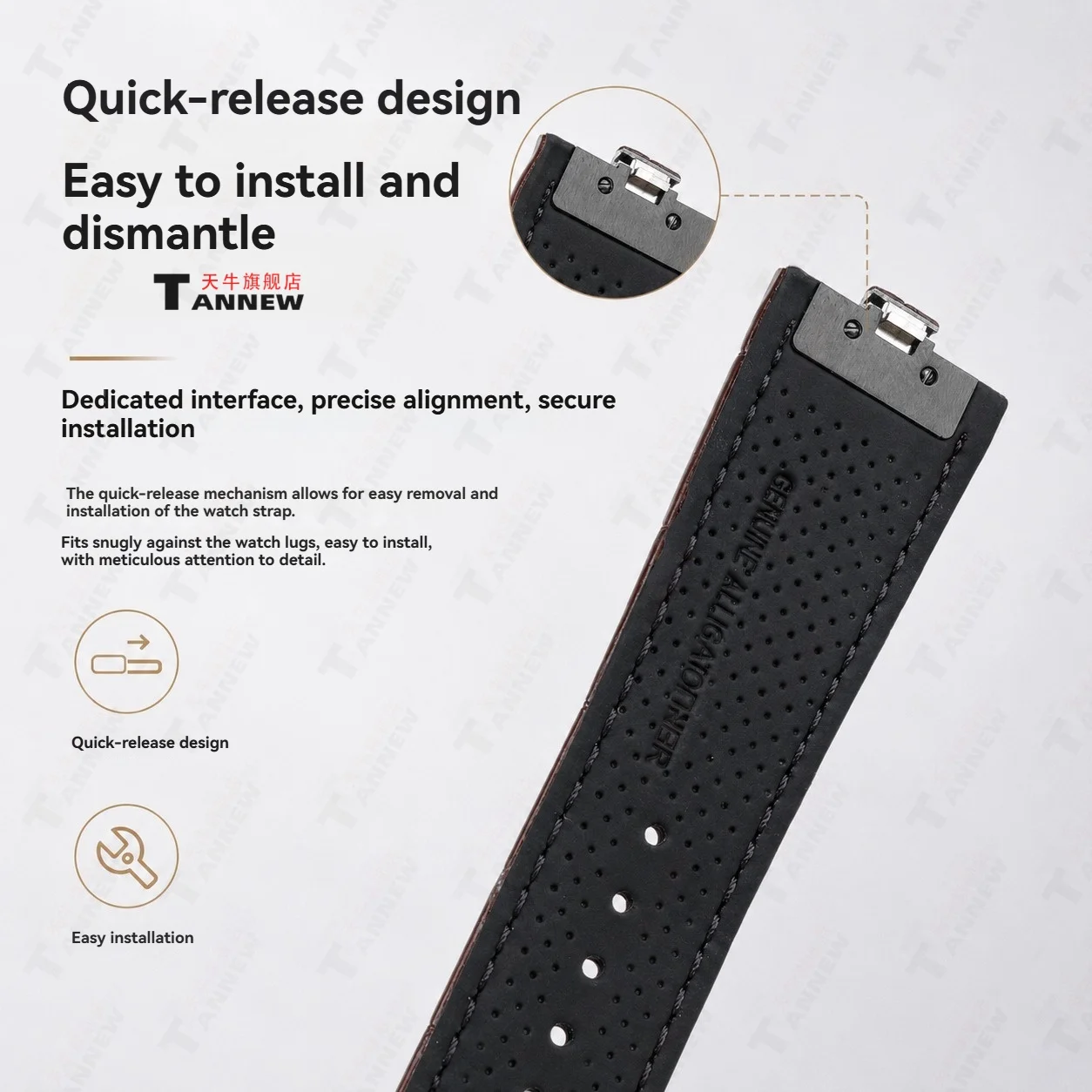 For Vacheron Constantin Overseas VC 4600V 5500V 7900V, Quick Release Crocodile Leather Strap with Convex End, 7mm Watch Band