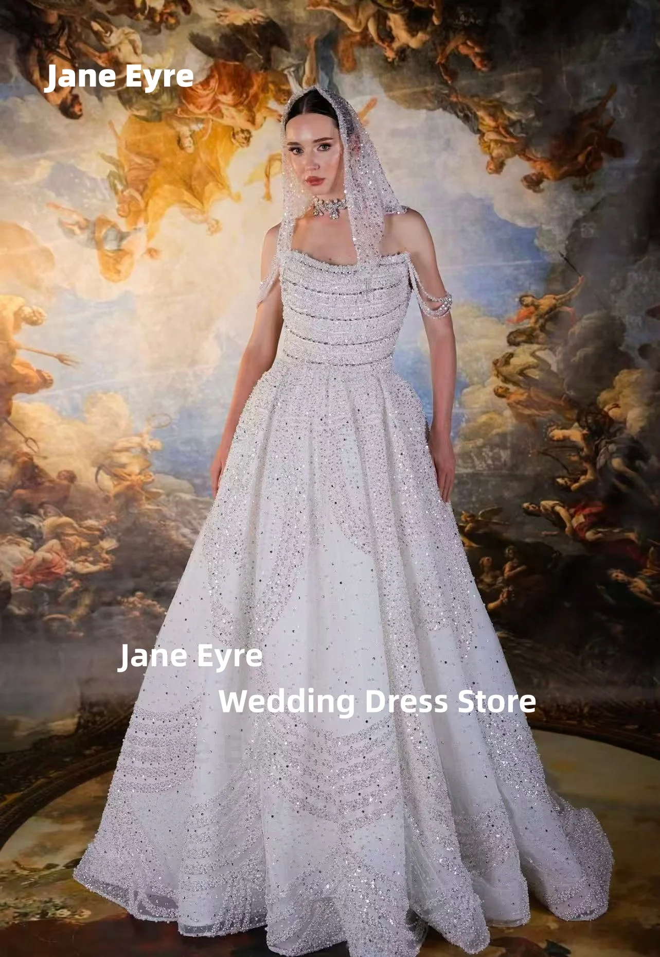 

Jane Eyre сексуальное свадебное платье на тонких бретельках, изящные свадебные платья без рукавов, блестящее платье трапециевидной формы с блестками и бисером