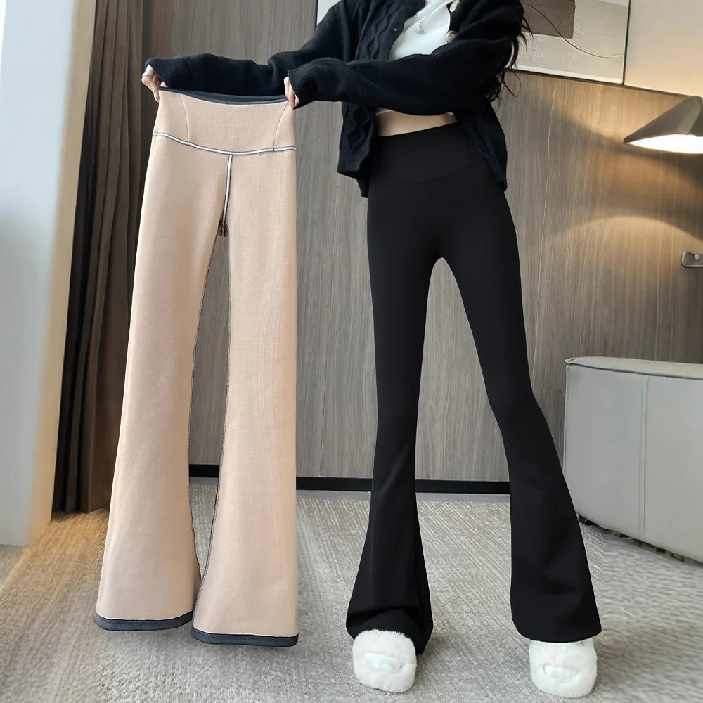 

Женские новые осенне-зимние брюки для йоги с высокой талией, на флисовой подкладке, расклешенные, с эффектом утяжки живота и подтяжки ягодиц, базовый слой, микро-клеш