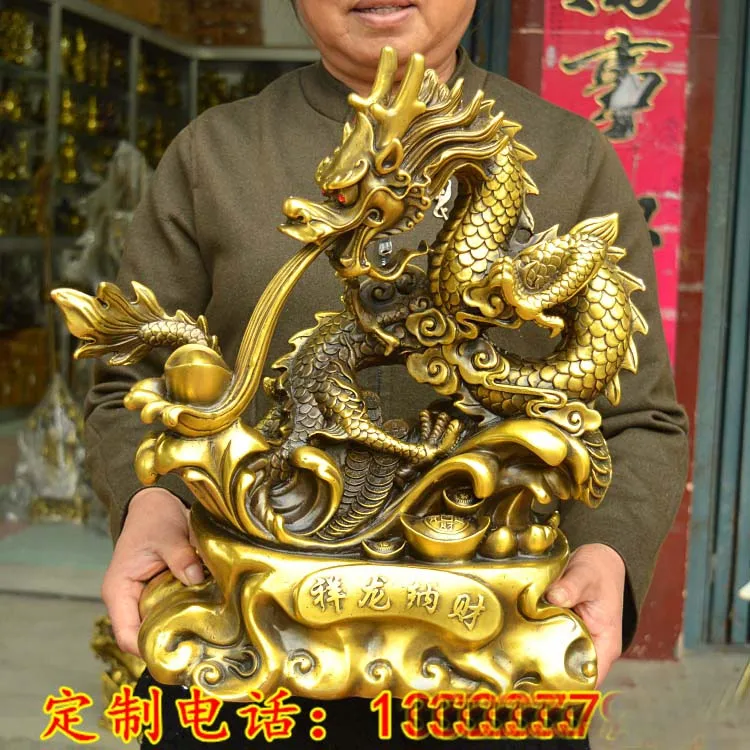 LARGE HOME company SHOP TOP ART Money Drawing GOOD LUCK efficacious Mascot Auspicious Royal dragon FENG SHUI Brass statue