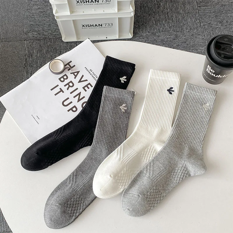 

Носки для спорта и фитнеса, средняя высокая петля, утолщенные, модные, с текстом, повседневная деловая однотонная мужская одежда, горячая распродажа