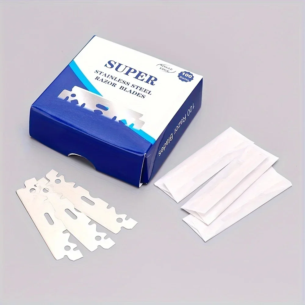100 شفرات حلاقة آمنة من الفولاذ المقاوم للصدأ، شفرات حلاقة يدوية قديمة الطراز، مناسبة لمصففي الشعر وأدوات تصفيف الشعر #1