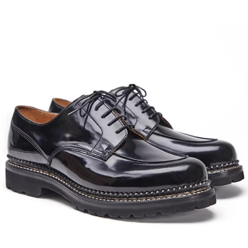 

Elegant Gentleman Goodyear Hand Sewn Derby Shoes for Men's Calf Leather Breathable Comfortable Japanese Casual Thick Soled Shoes