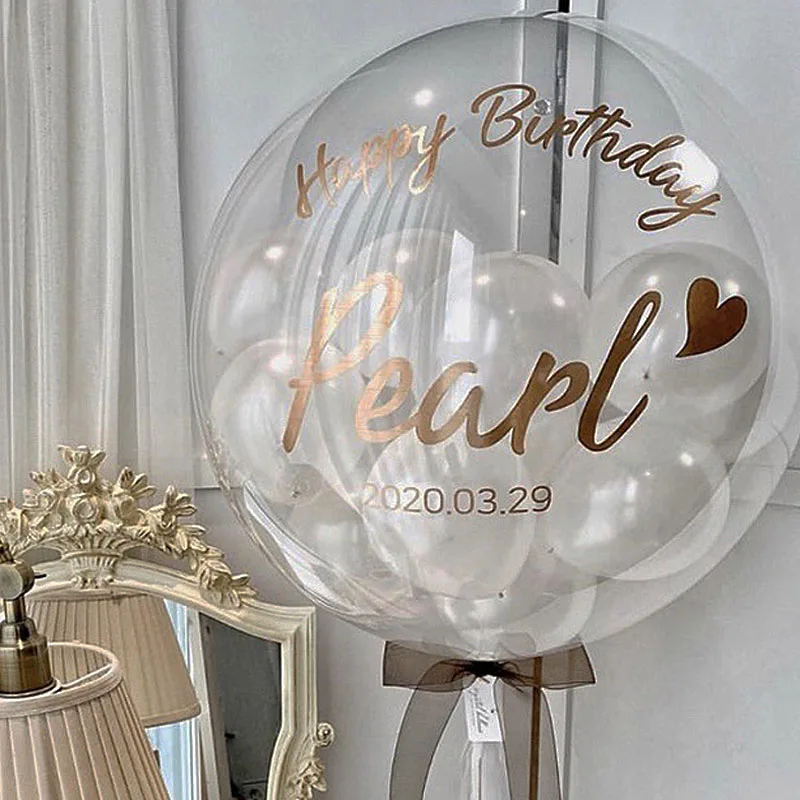 2/1Pc 18/24/36inch Bubble Balloon with Custom Name Sticker Personaled Sticker for Wedding Birthday Baby Shower Party Decorations