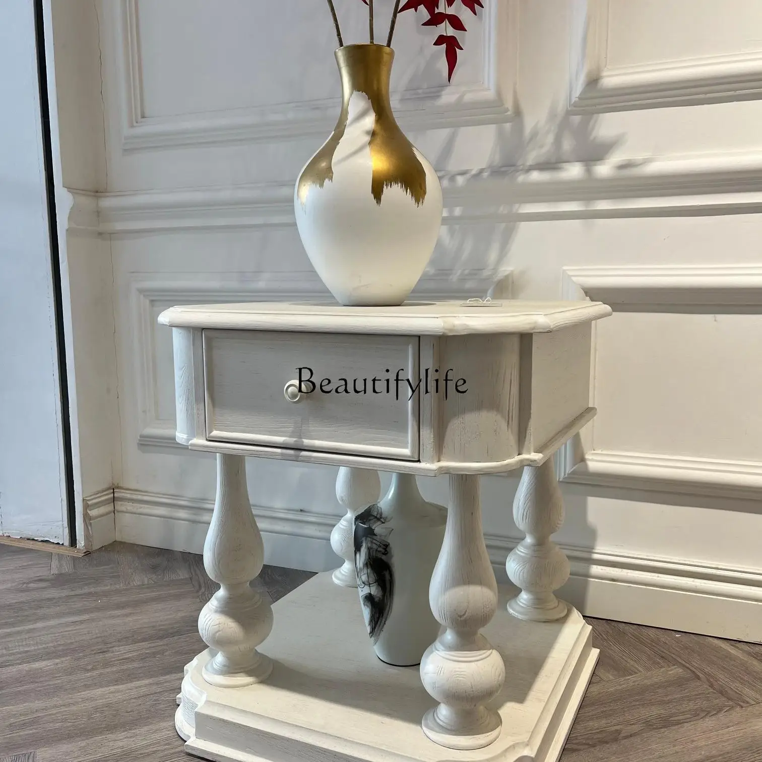 

American Antique Style White Edge Table/Corner Table American White Ash Wood All Solid Wood