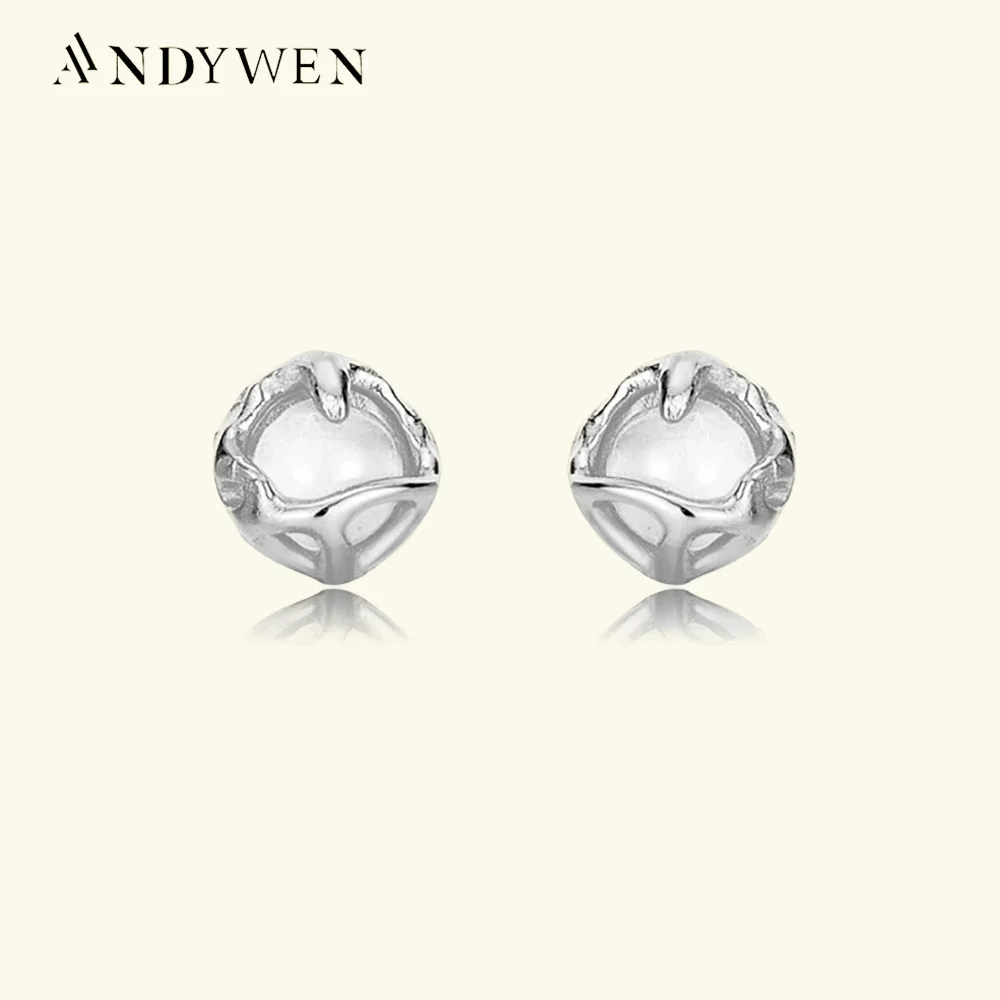 

ANDYWEN 925 Sterling Silver Gold Pearl Geometric Irregular Stud Earring Clips Piercing Luxury Fine Jewelry Clips