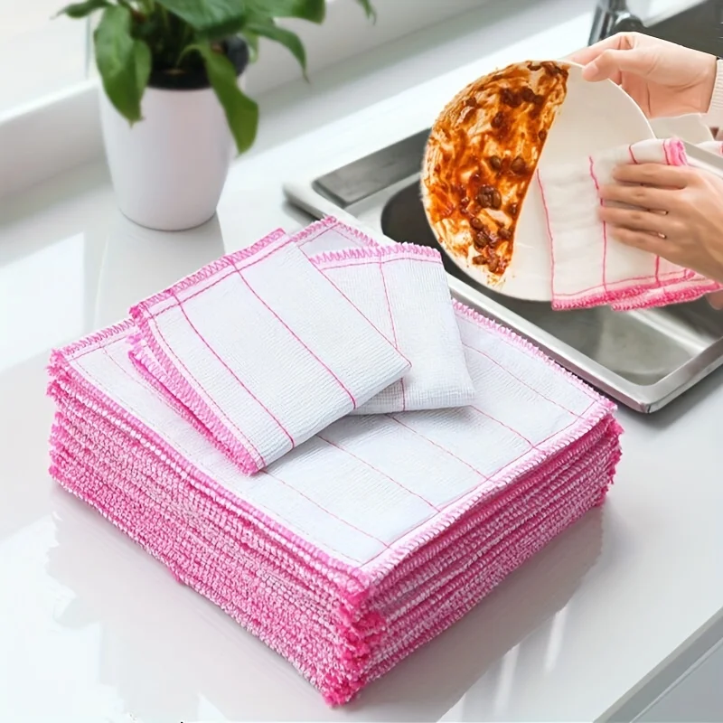 

5pcs 5 Layers Fiber Rag Super Absorbent Dishwashing Cloth Towel for Scrubbing and Cleaning Essential Cleaning Supplies and Tools