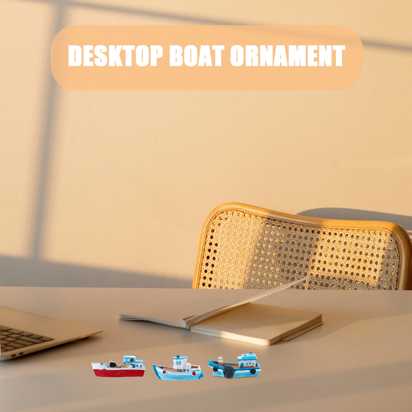 

4Pcs Resin Fishing Boat Decoration Small Mediterranean Miniature Resin Nautical Craft for Desktop Party Home Office Gift