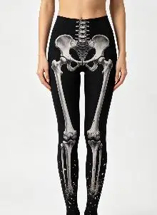 Women Mid‑Rise Fleece Lined Leggings, Halloween Skeleton Bone Ethnic Geometric Splice Print Slim Stretch Cosplay Party Pants