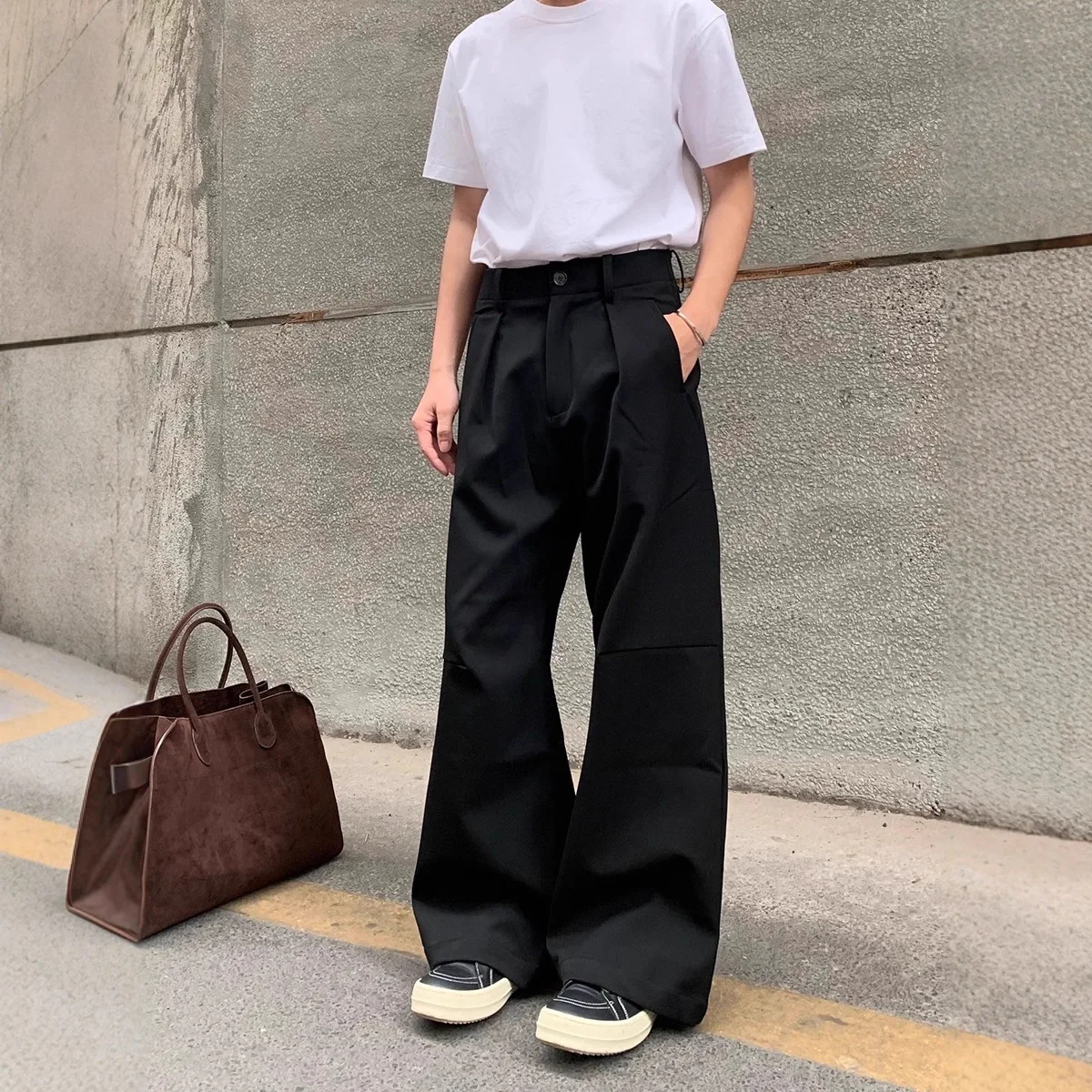 

Новые повседневные брюки в американском стиле с двойными складками, мужские весенне-осенние винтажные модные свободные прямые брюки высокого класса