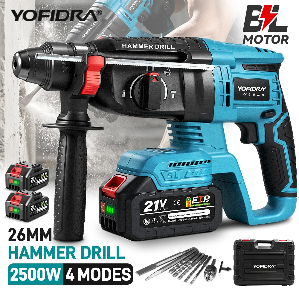 YOFIDRA 18V Akku-Bohrhammer 26 mm, 1680 W, ohne Batterie