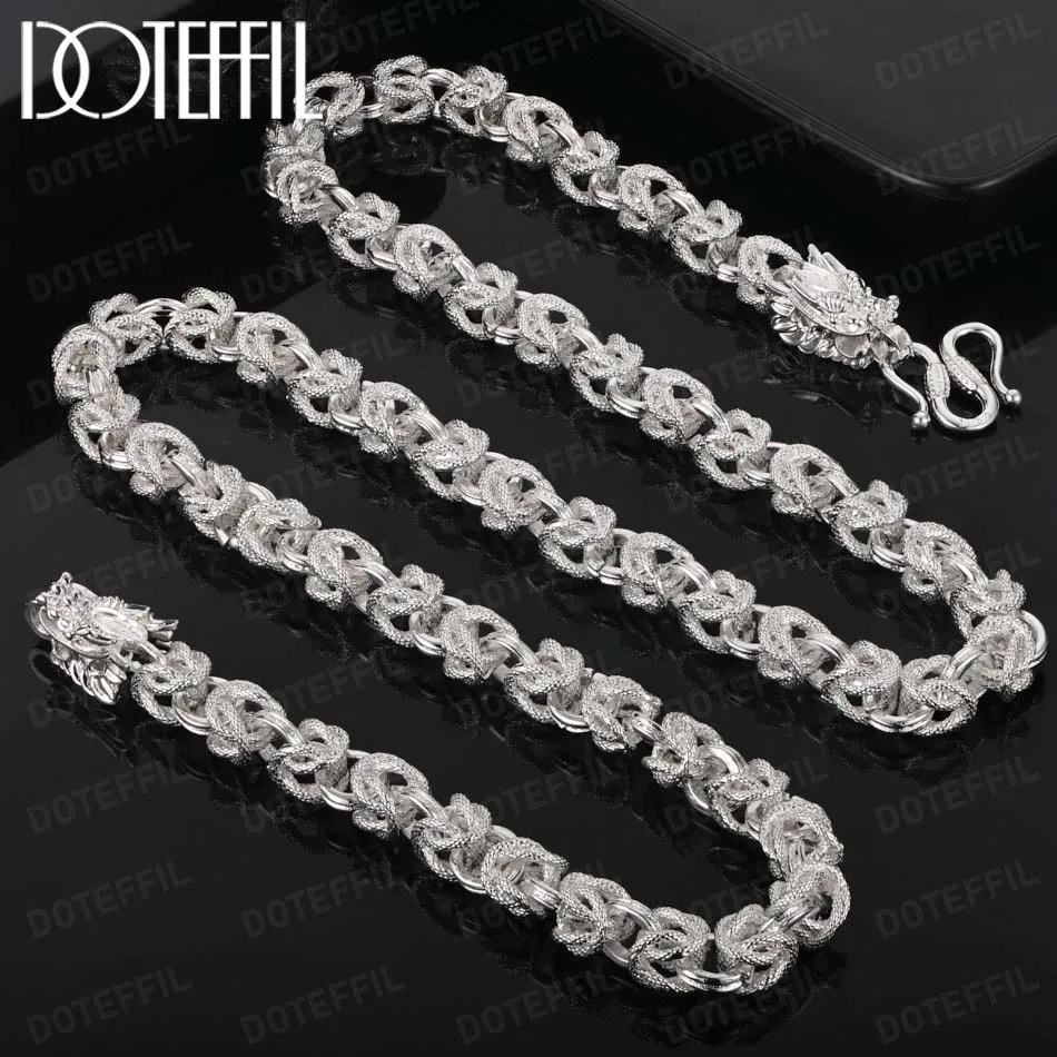 

DOTEFFIL 8mm Round Faucet Dragon Solid 925 Sterling Silver Necklace For Men Classic 60cm Charm High Quality Fashion Jewelry