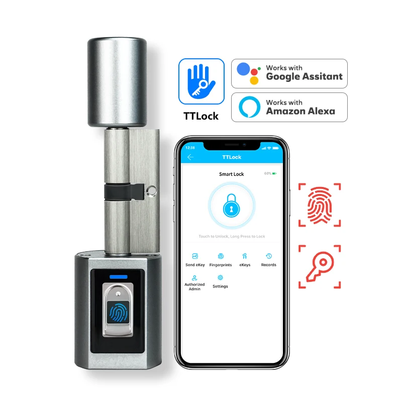 

Bluetooth APP Smart Door Lock Electronic Cylinder Biometric Fingerprint Anti-Theft Security Lock