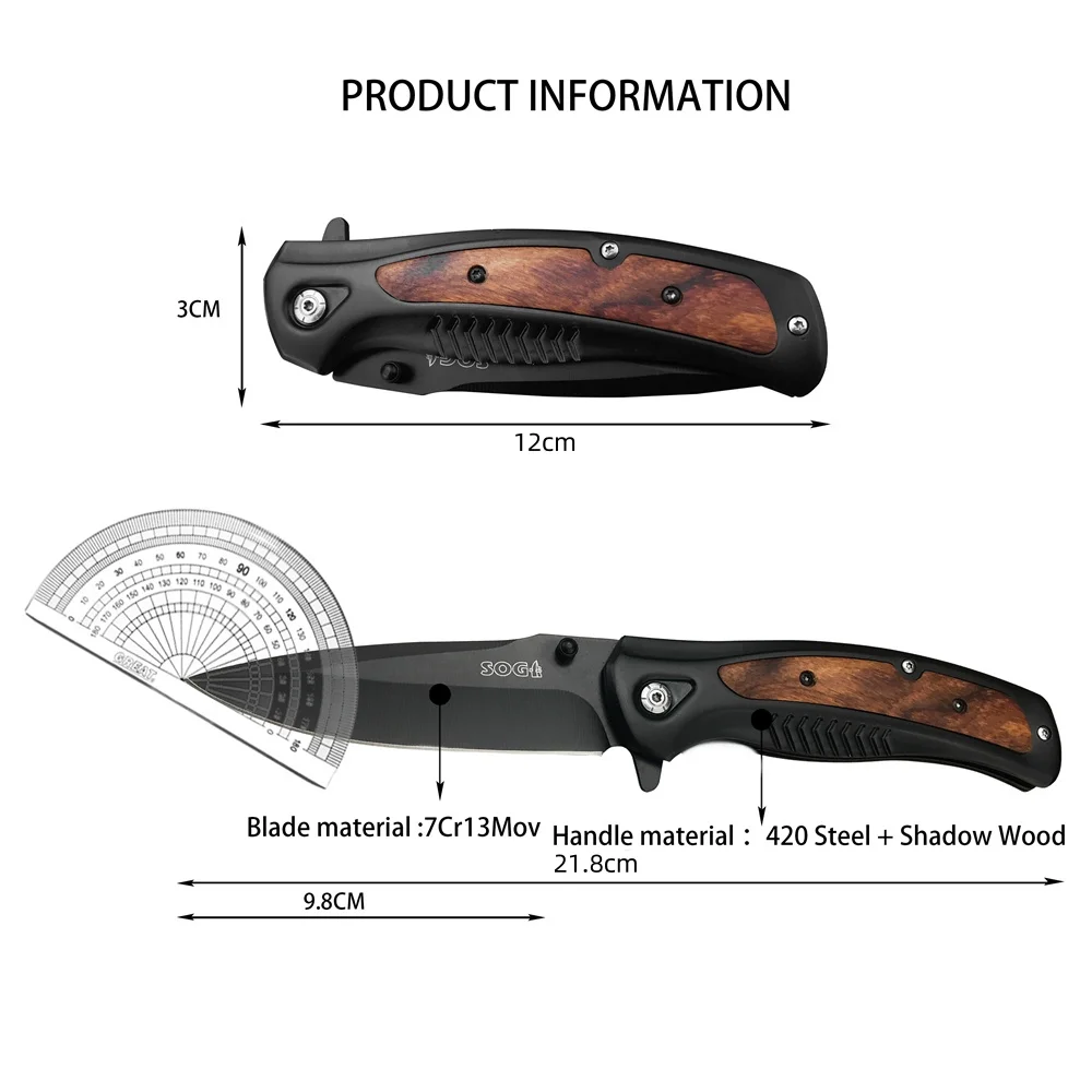 DA315 Top Selling Folding Knife 7Cr13Mov Blade 420 Steel with Shadow Wood Inlay Handle Outdoor EDC Camping Hiking Climbing Tool