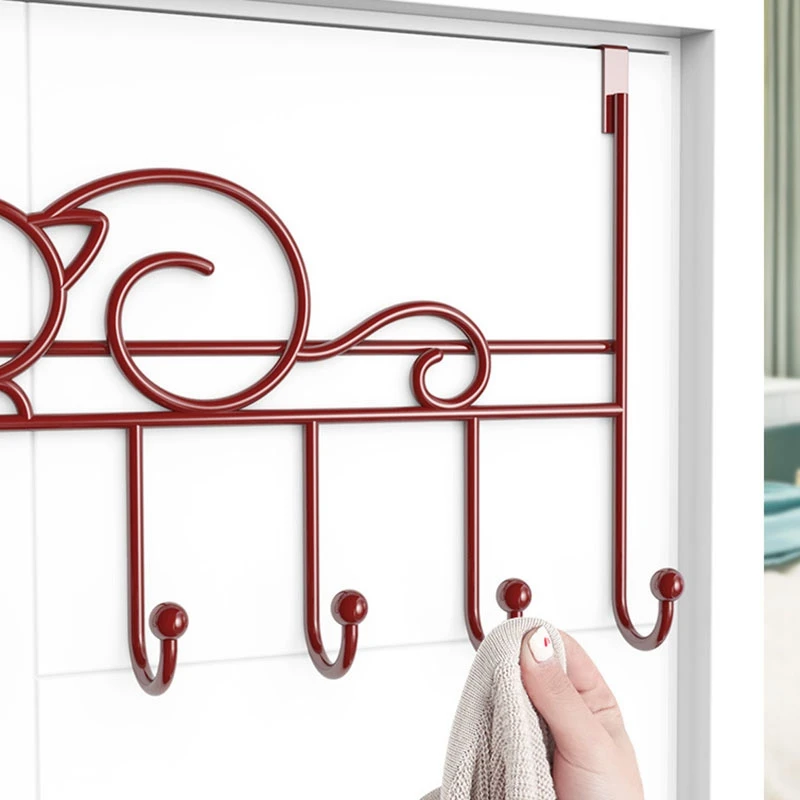 HLZS-7-Hook Over Door Hanger Iron Art Bag Clothes Key Scarf Hanging Holder Bathroom Kitchen Home Back Door Organizer view 2