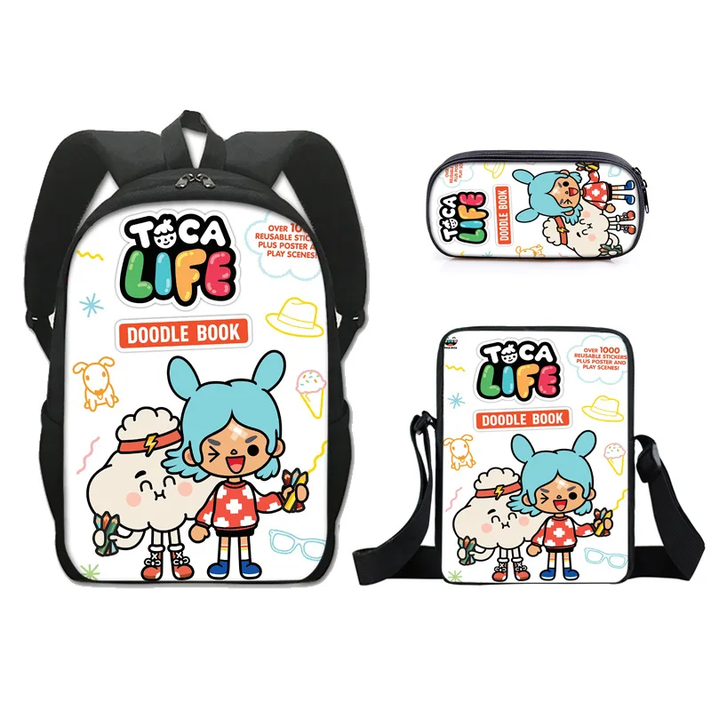 Classic Novelty Peculiar toca boca 3D Print 3pcs/Set pupil School Bags Laptop Daypack Backpack Inclined shoulder bag Pencil Case