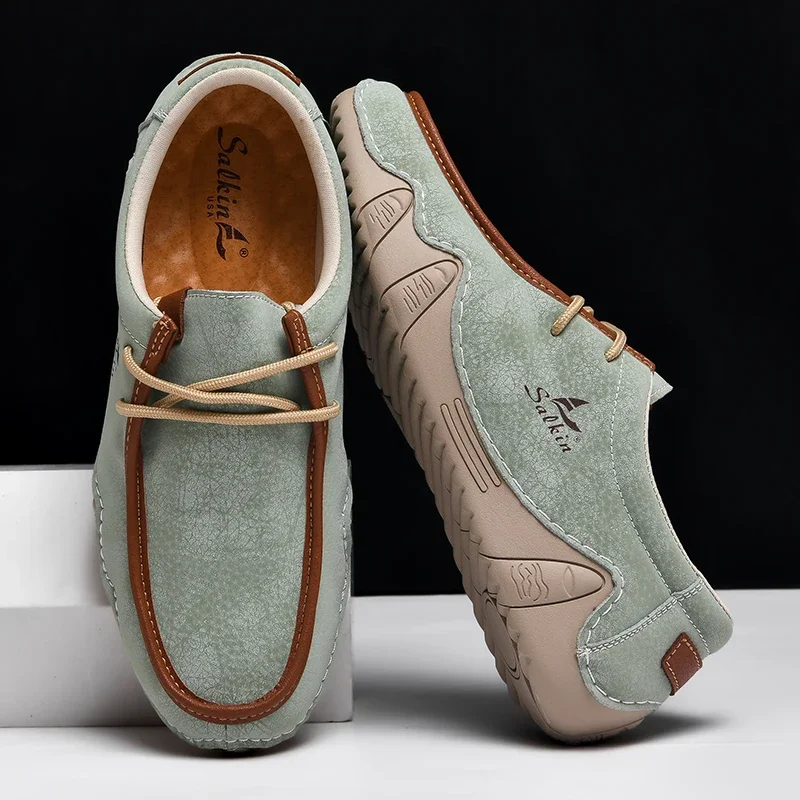 جديد ربيع الخريف جديد اليدوية الجلود حذاء رجالي غير رسمي أحذية بدون كعب أنيقة تنفس أحذية رياضية منخفضة أعلى شقة أحذية التنزه #4