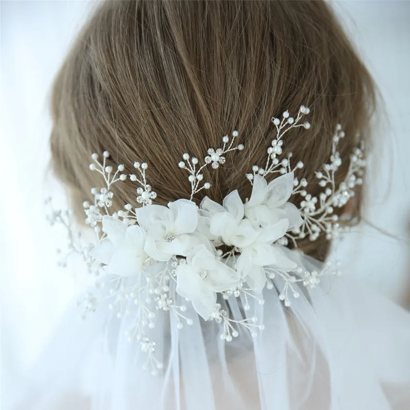 Romantic Tulle Floral Wedding Hair Clip Vine Bridal Headband Tiara Women Headpiece Handmade Girls Hair Jewelry