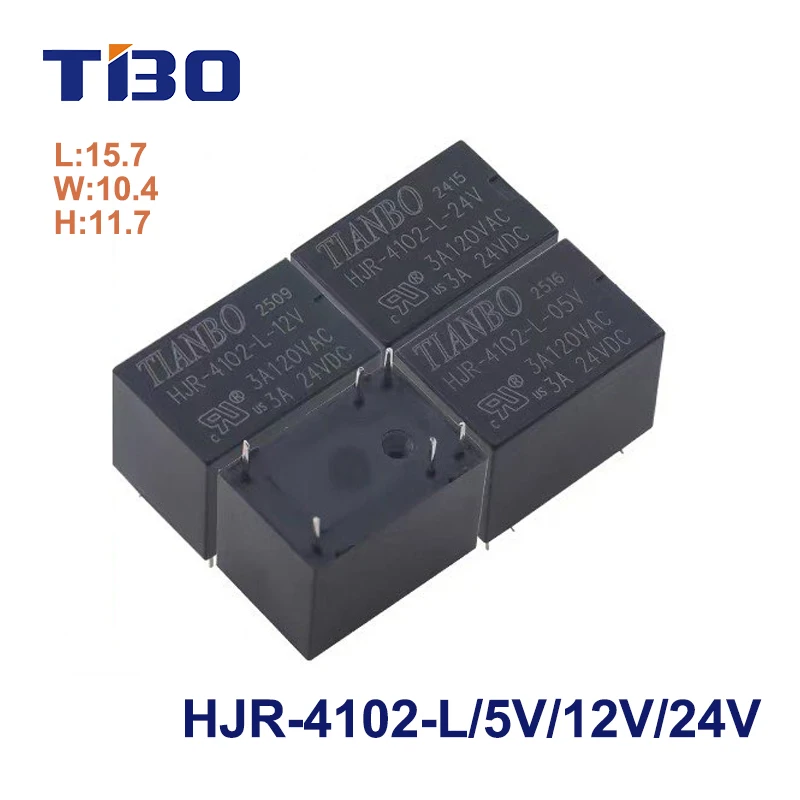 5Pcs TIANBO HJR-4102-L Relay 6Pin 3A 5V 12V 24VDC Communication Relay Set for Electronic Projects