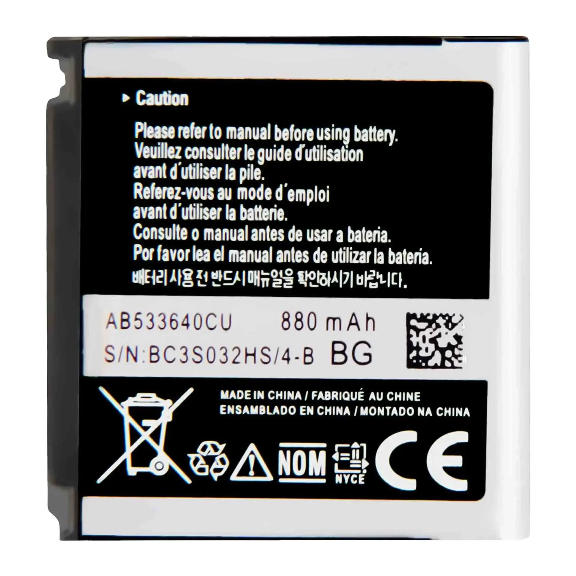 AB533640CU Replacement Battery AB533640CC/CK/CE For Samsung S3600 S6888 S3710 GT-S3600i S3930C S3601 S569 F338 J638 J608 880mAh