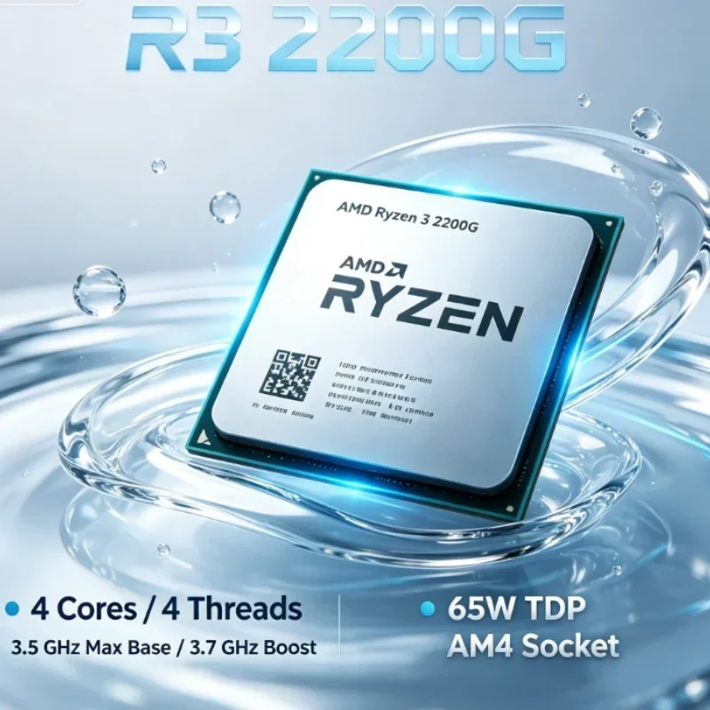 AMD Ryzen 3 2200G Processor with Radeon Vega 8 Graphics 4 Core 4 Thread 3.5GHz Socket AM4 65W Desktop APU