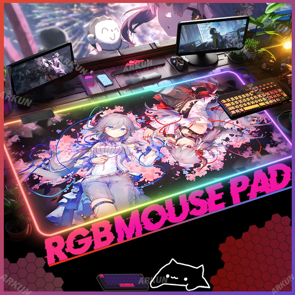 

RGB BIG Kawaii Hot Girl Herrscher of Reason Fuka Popular Honkai impact 3rd Game Mouse Pad Gaming Cute Computer XXL LED Desk Mat